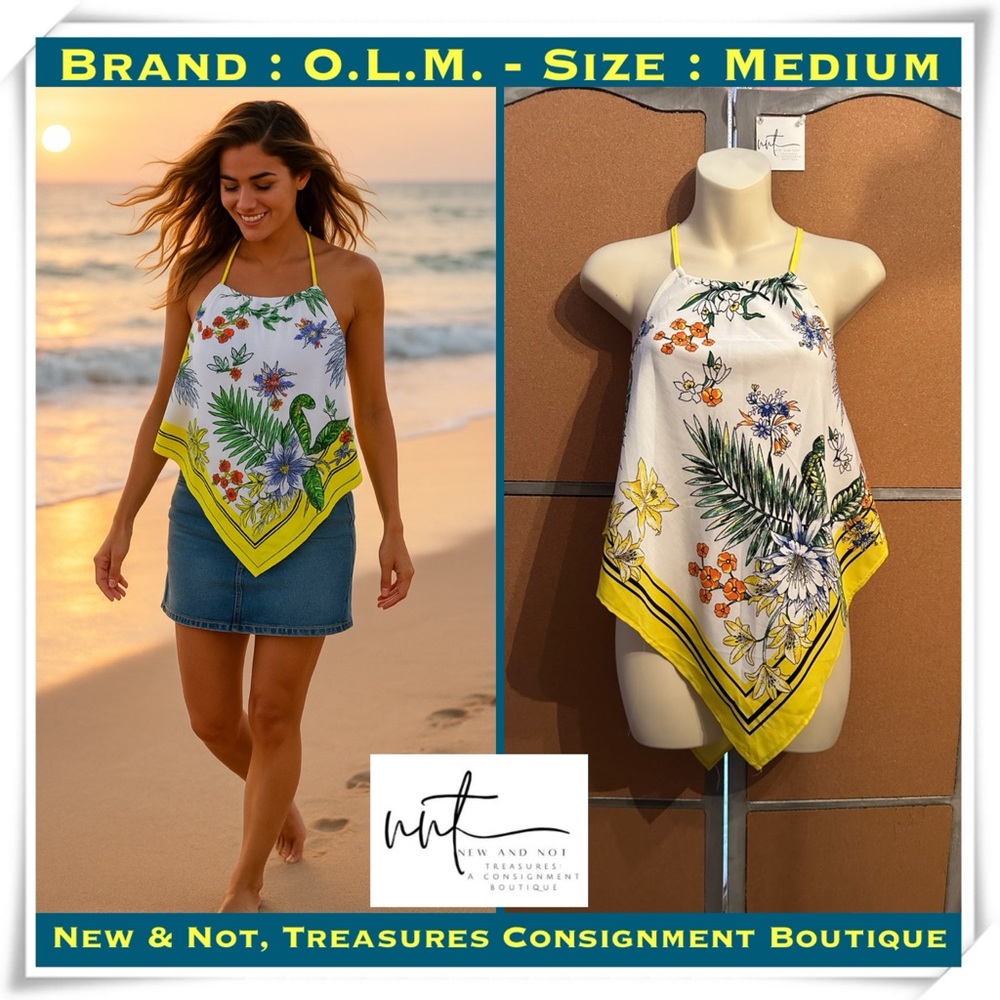 O.L.M. Handkerchief Top Women's Size M Floral Print Loose Fit Beach Wear